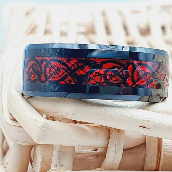 "Dragon Centic Inlay Black Tungsten Wedding Ring, GALTUN983 - Picture 1 of 5